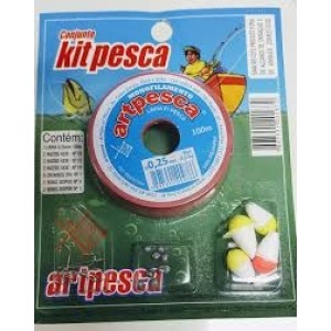 Kit pesca 1872  cartela c/ linha 0,25 c/100 mts + 6anzois + 8 chumbadas + 2 boias artpesca
