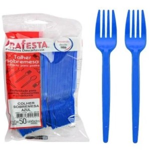 Garfo descartavel sobremesa azul com 50pçs prafesta