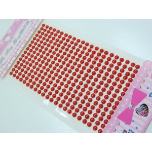 Meia perola adesiva 6mm vermelha cartela trama