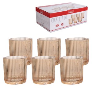 Copo baixo de vidro graffiato âmbar 320ml c/6pçs cpbx053/ab
